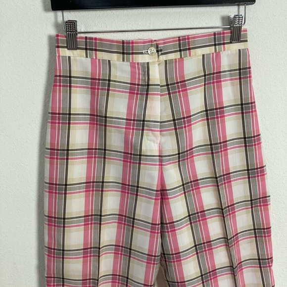 Vintage‎ 70s Pink Plaid Tartan High Rise Wide Leg Flare Pants // Size 10 Medium - Picture 2 of 7